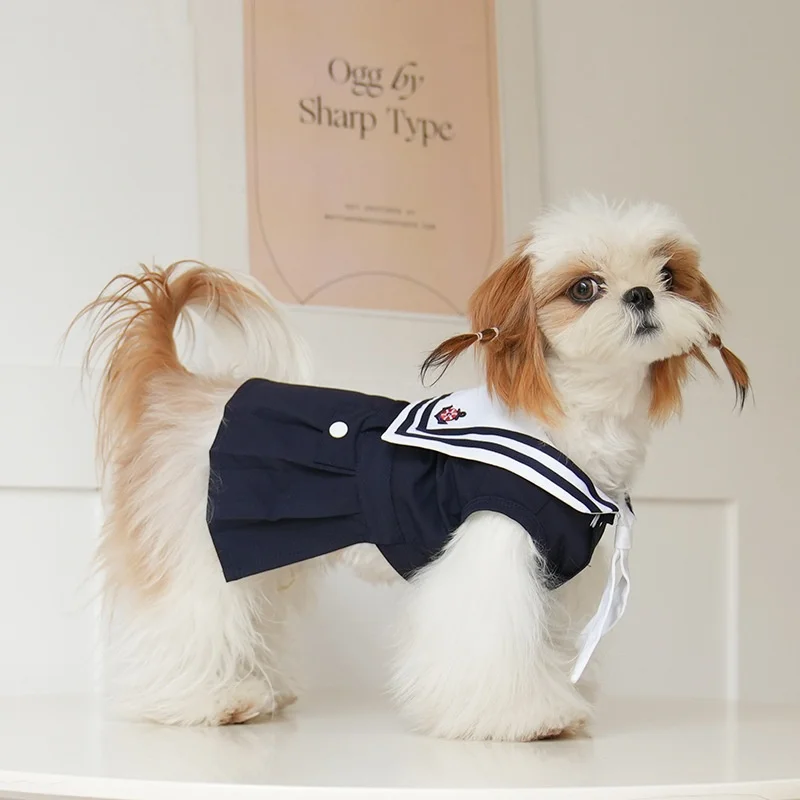 Ropa de verano para perros, traje de marinero, bonito vestido de marinero para Bichon Frises y Schnauzers, ropa ligera y transpirable para perros