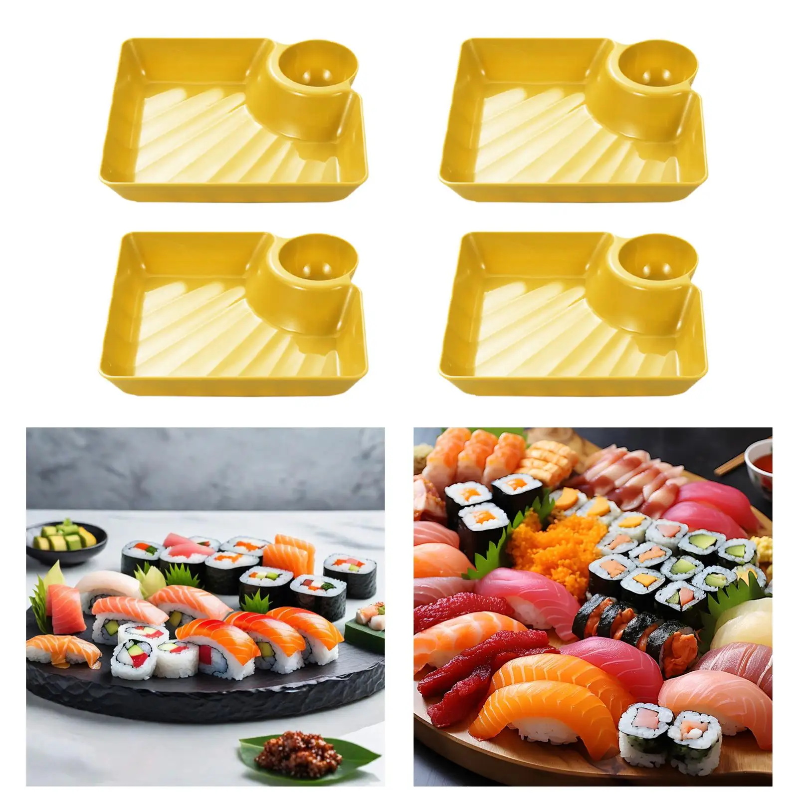 4 Pieces Dumpling Plate with Dipping Saucer Serving Plates Snack Plate for Celebrations Noodles Fries Chips Chicken Nuggets