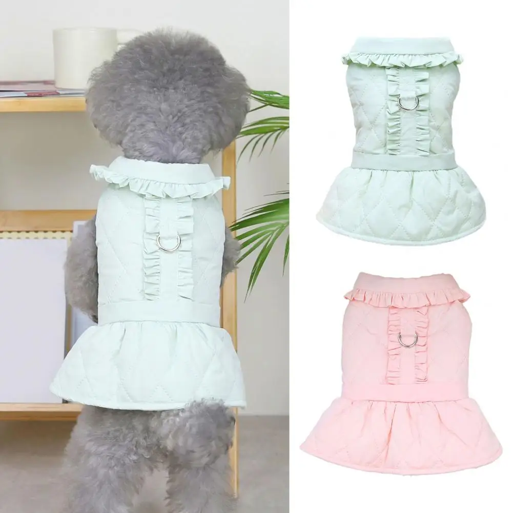 Elegante vestido para mascotas, cómodo, mantiene el calor, dobladillo con volantes, estilo dulce, vestidos cálidos para perros, accesorios para mascotas, otoño - imagen 4