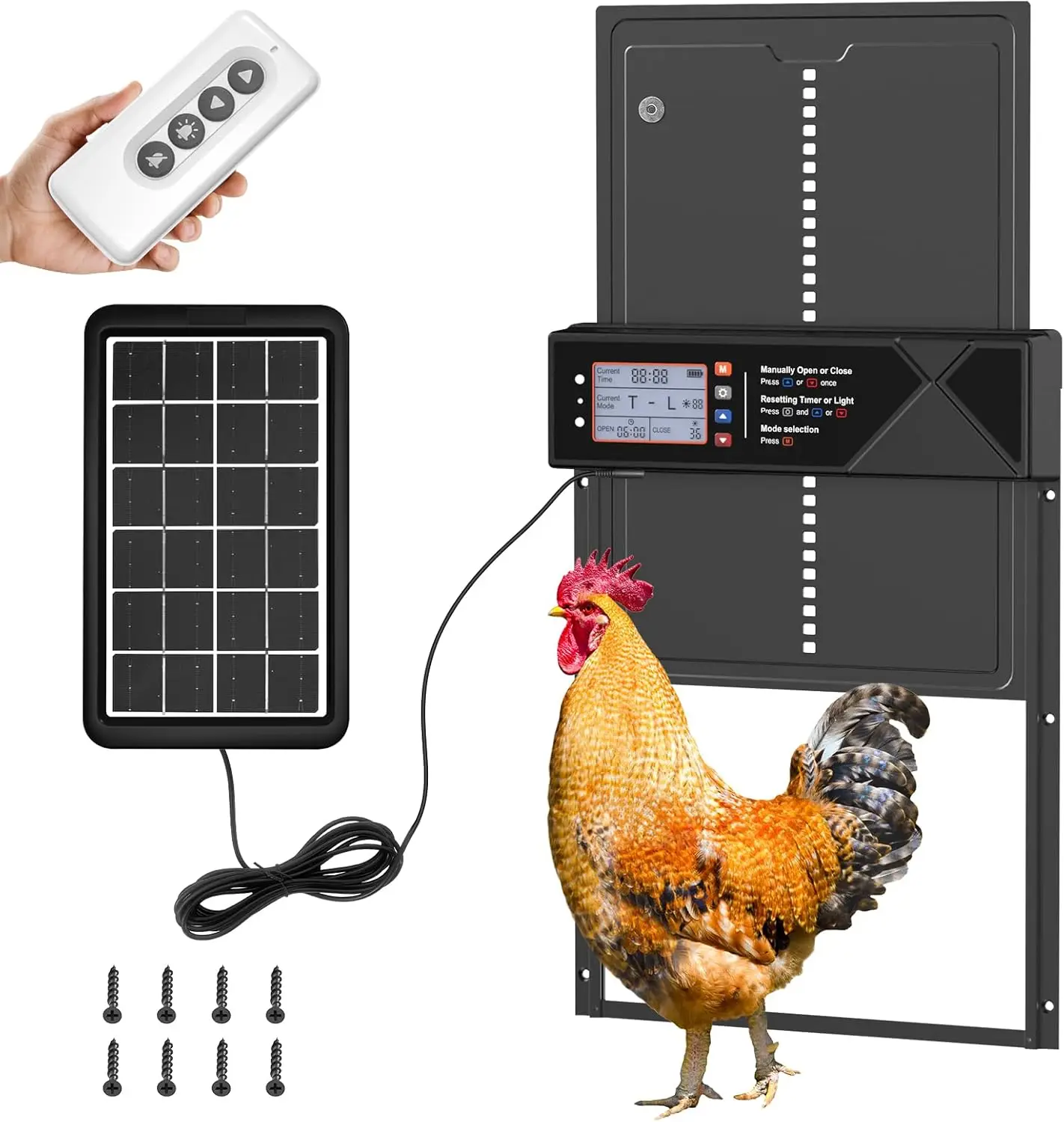Puerta automática solar para gallinero con temporizador – Aluminio