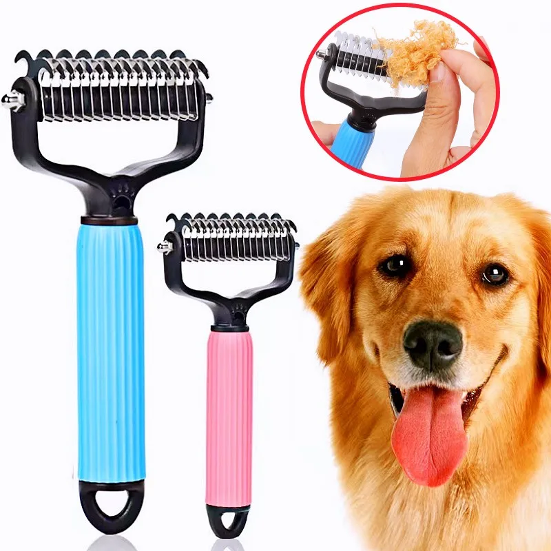 Peine para perros, cuchillo, peines para perros, removedor de pelo de mascotas de doble cara, cepillo para perros de acero inoxidable para limpieza de nudos, cepillo para perros, productos para mascotas