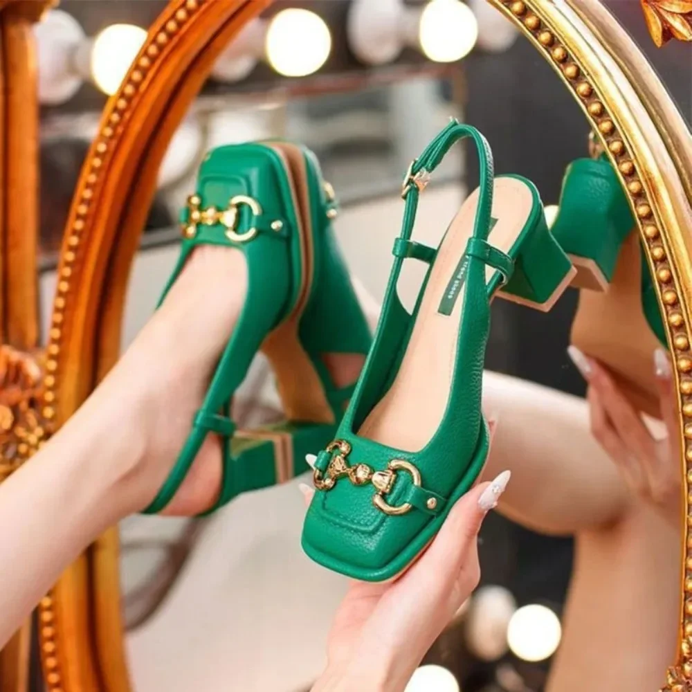 Mary Jane-zapatos de tacón medio de 5,5 CM para mujer, calzado de estilo francés con espalda vacía, tacón grueso y punta cuadrada, novedad de verano - imagen 2