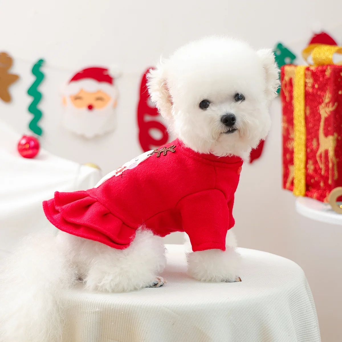 Otoño/Invierno mascota Navidad vestido rojo lindo gatito muñeco de nieve abrigo de Navidad abrigo de lana vestidos para perros pequeños - imagen 2