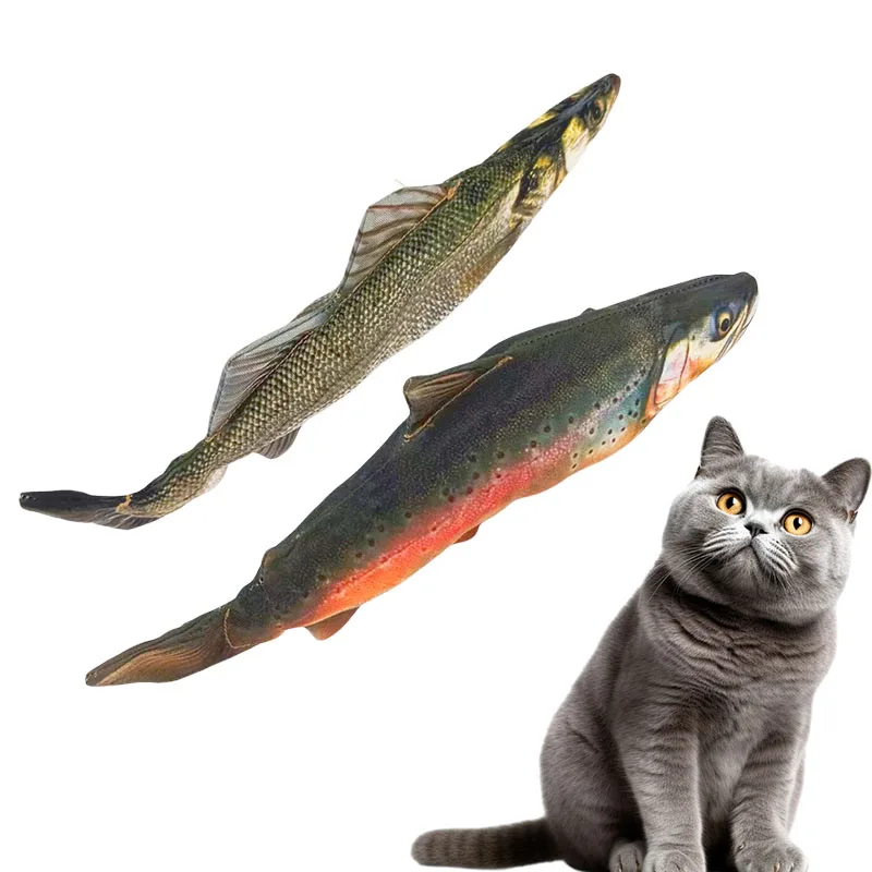 Pez de peluche para mascotas, juguete para gatos, exprimir los dientes, Limpieza de dientes, juguete de peluche calmante para mascotas, suministros para perros y peces