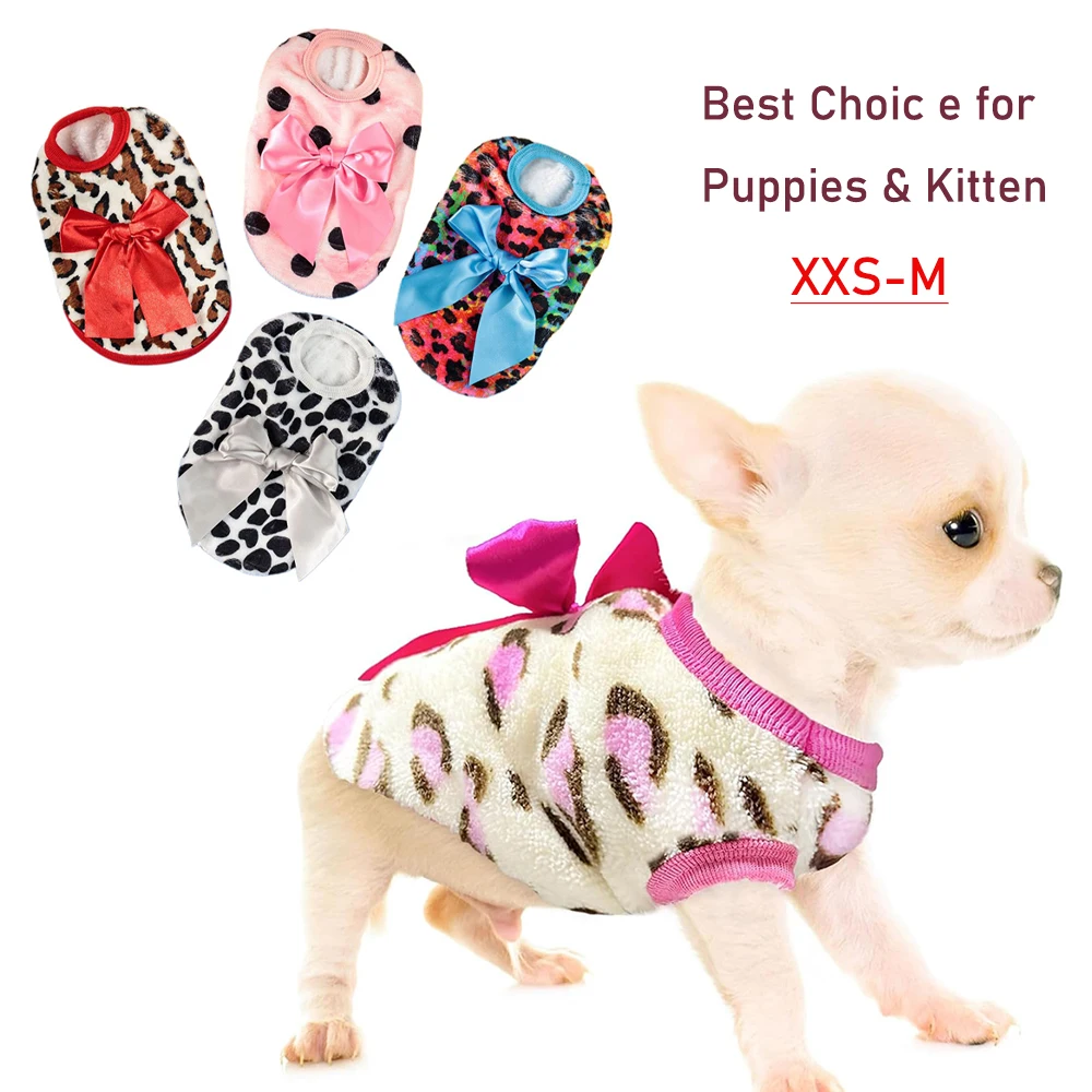 Ropa de franela para cachorros de leopardo, abrigo cálido de invierno para perros pequeños, suéter para perros recién nacidos, ropa bonita para mascotas, disfraz de Chihuahua, taza de té - imagen 3