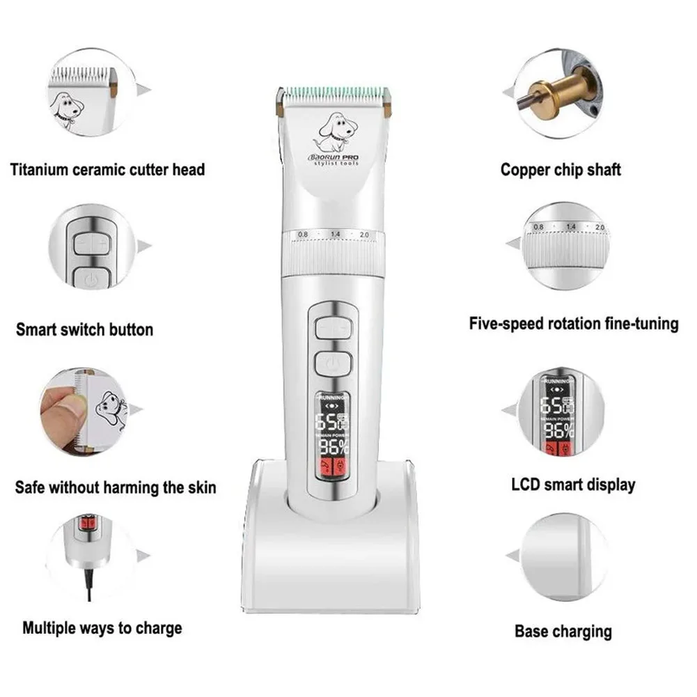 Baorun-cortadora de pelo para perros grandes P9, profesional, LCD, para mascotas, aseo eléctrico, pelo largo, conejo, Animal - imagen 3