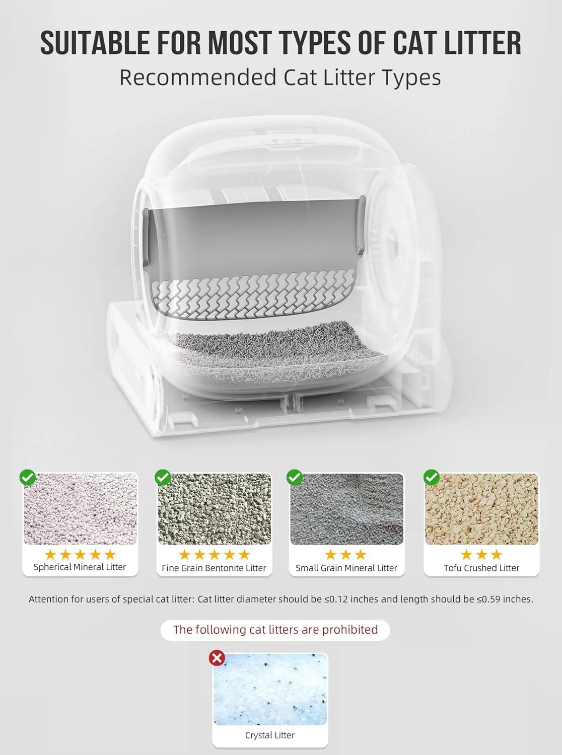 Tonepie-caja de arena inteligente automática para gatos, 65L, autolimpiante, totalmente cerrada, bandeja de arena para inodoro para mascotas, versiones en inglés - imagen 5