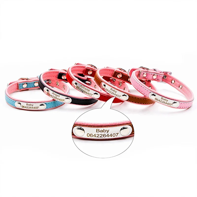 Free Engraving Personalized Dog Collars Cat Pet Name ID Collar  For Small Medium Dogs Leather Dog Collars XS S M 5 Color supply - imagen 3