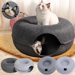 Cama donut de fieltro 2 en 1 para gatos y perros – Túnel y escondite