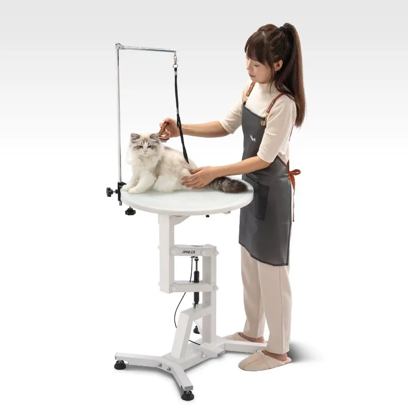Mesa de belleza luminosa para mascotas, tienda de mascotas, mesa de belleza plegable con elevación de presión de aire para gatos y perros, mesas redondas para cizalla y recorte