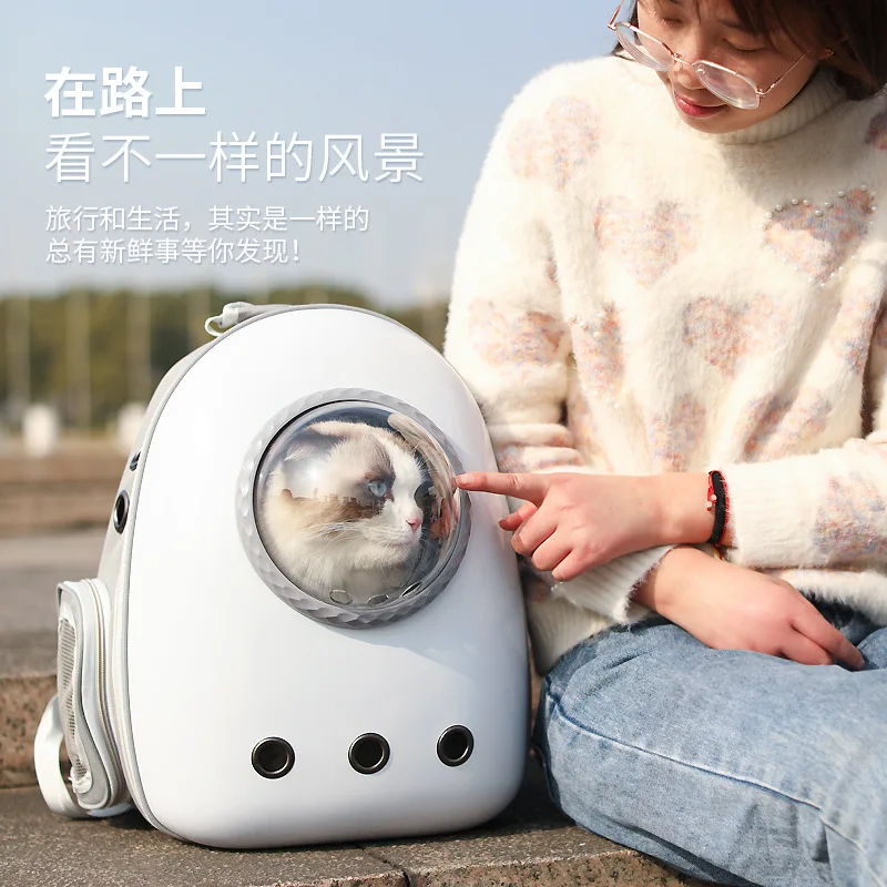 Bolsas transparentes portátiles para gatos, cápsula espacial transpirable, bolso para gatos de doble hombro, bolsa para mascotas abierta lateral de gran capacidad - imagen 3