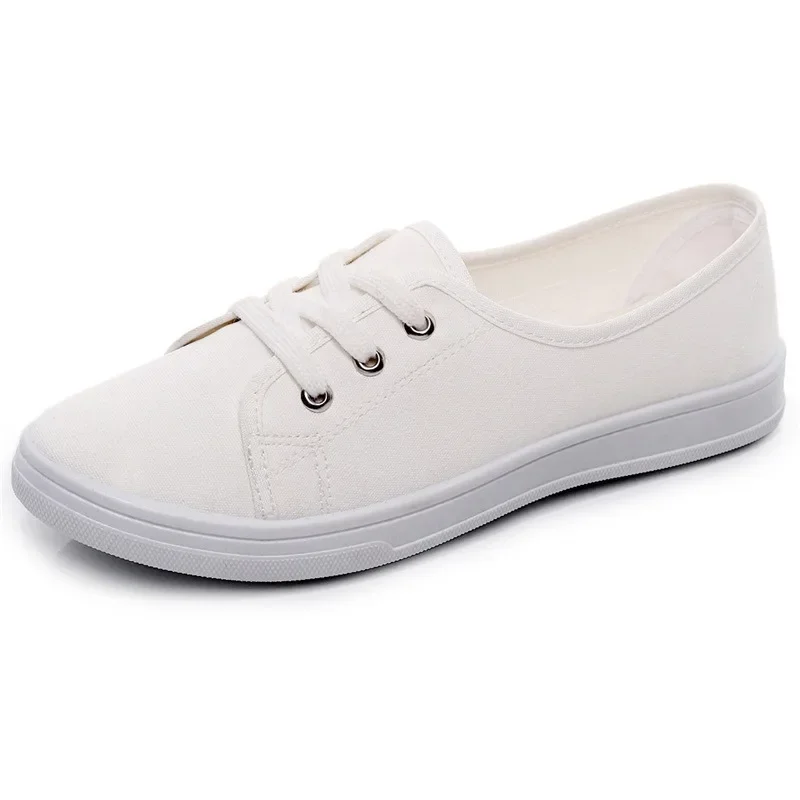 Nuevos zapatos de verano para mujer, zapatillas planas versátiles de lona, Tenis informales para mujer, zapatillas bajas con cordones en la parte superior, zapatillas blancas y negras - imagen 5