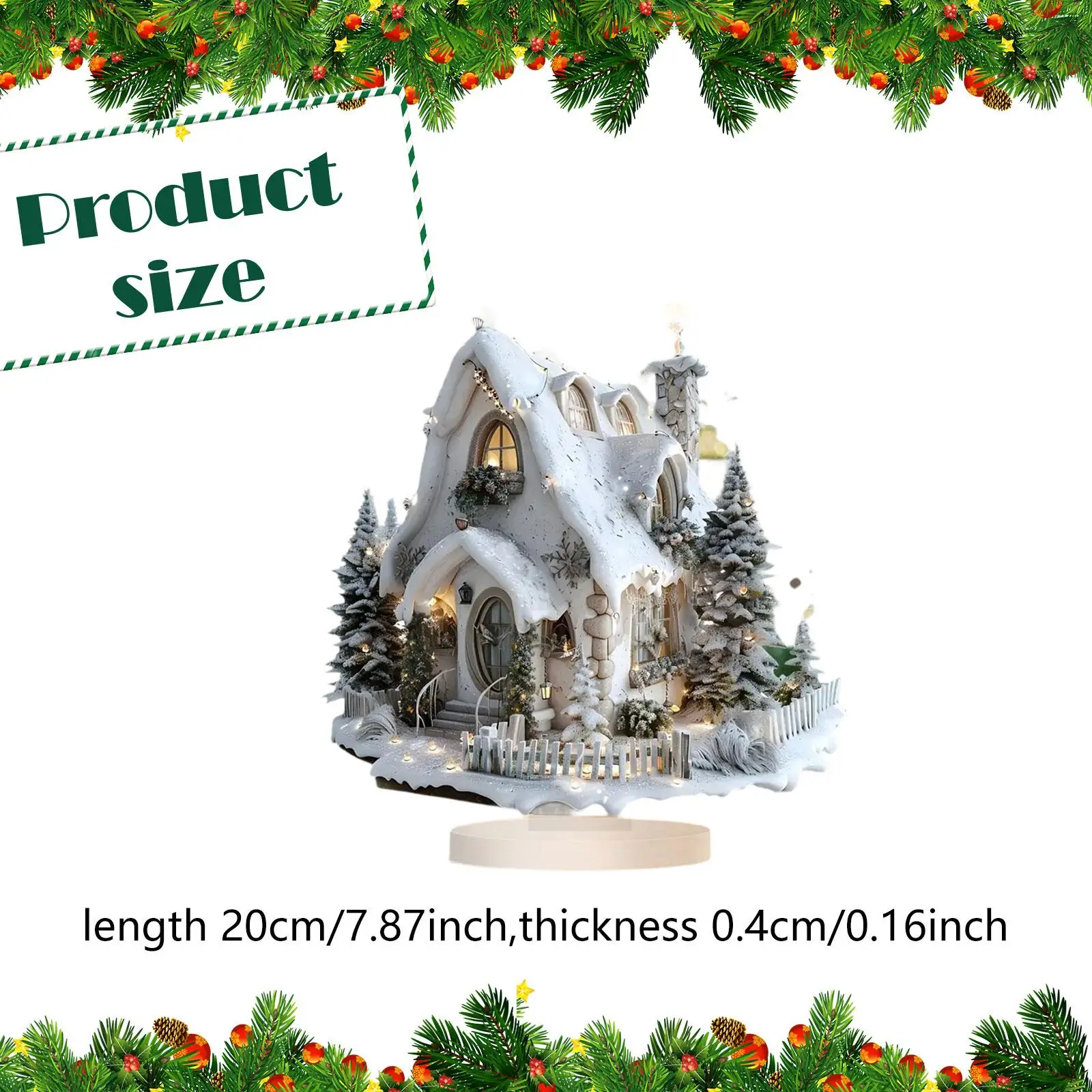 Christmas Decorations with Base Crafts Tabletop Decor Snow Scene House Tabletop Sign Acrylic 2D Flat for Table Home Living Room