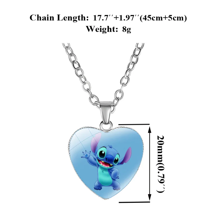 Disney-collares de Stitch para niños, colgante de cristal con foto impresa, corazón de Lilo & Stitch, joyería hecha a mano, regalos, novedad de 2023 - imagen 5