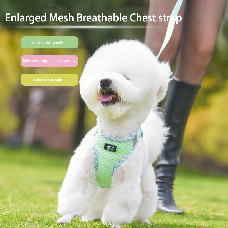 Correa de pecho reflectante para mascotas, chaleco de arnés ajustable, transpirable, cuerda de tracción para gato y perro, cinturones de seguridad para perros pequeños y grandes - imagen 2