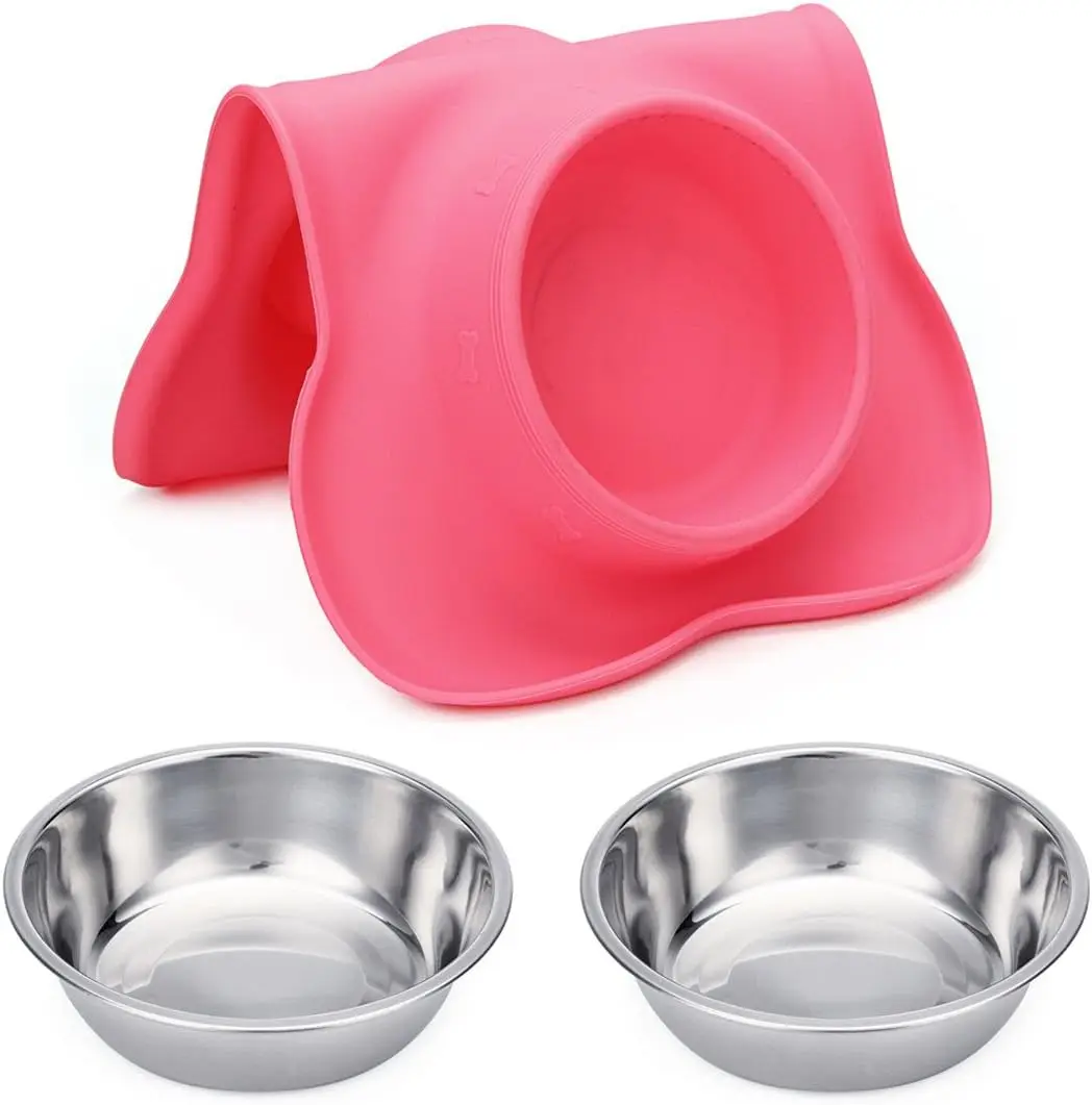 Cuencos de acero inoxidable para perros, 2 cuencos para perros sin derrames, esterilla de silicona antideslizante, cuchara de comida para mascotas, cuencos alimentadores de agua y comida para mascotas - imagen 5