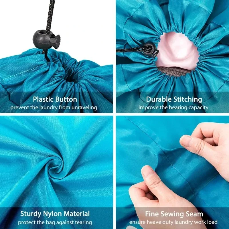 Bolsa de lavandería de nailon, bolsas de viaje, bolsa organizadora de almacenamiento, cesto, lavadora, lavable a máquina, bolsa con cordón para ropa sucia, gran capacidad - imagen 4