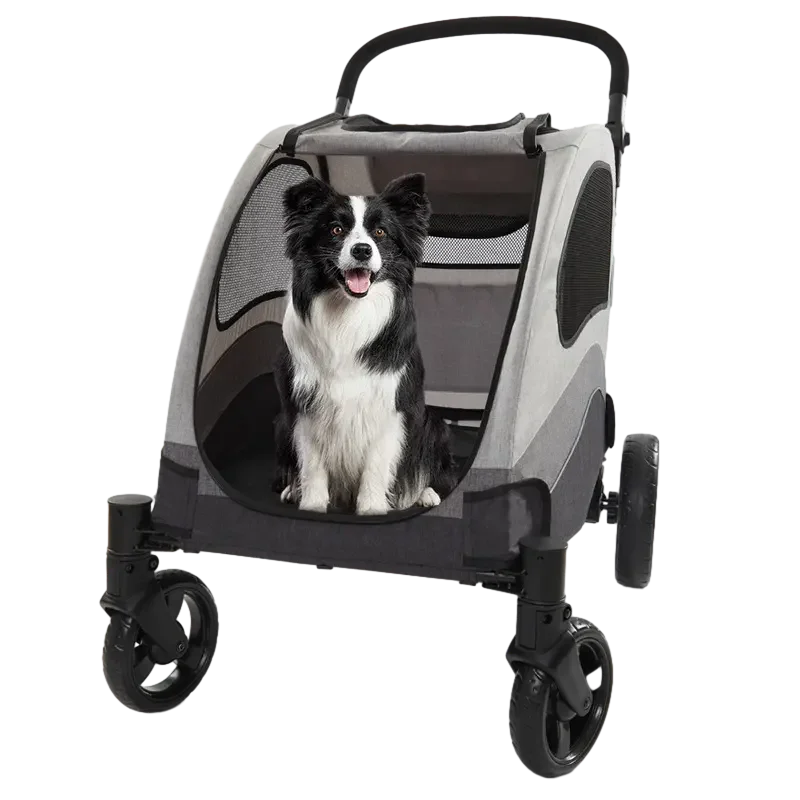 Cochecito grande para mascotas, transportador de perros de 4 ruedas con frenos, cochecitos de viaje portátiles para cachorros con ventanas transpirables ajustables para gatos