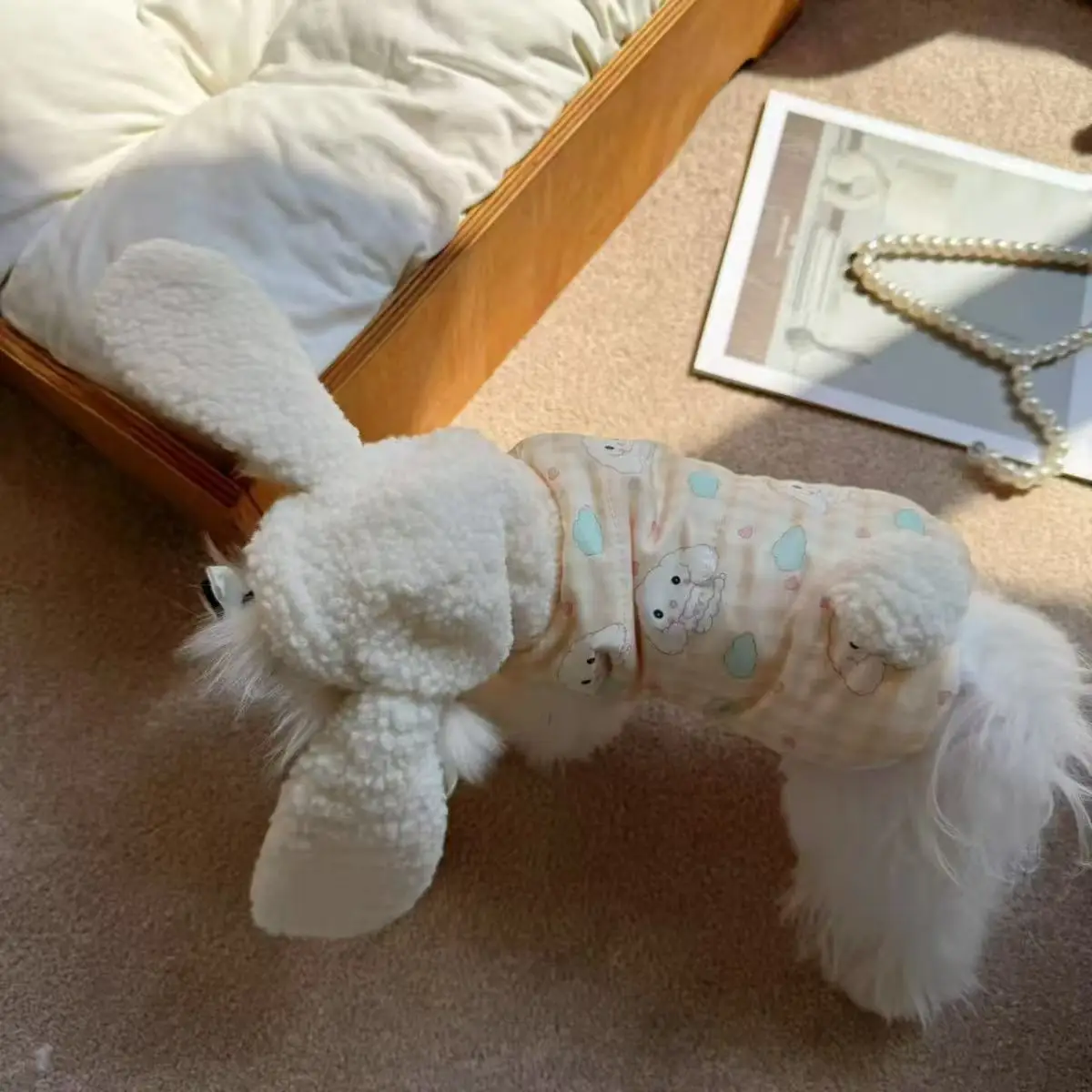 Sudadera con capucha de otoño/invierno para mascotas, gorro de felpa cálido con Orejas de conejo, ropa para perros pequeños, ropa para mascotas, ropa para cachorros pequeños - imagen 5