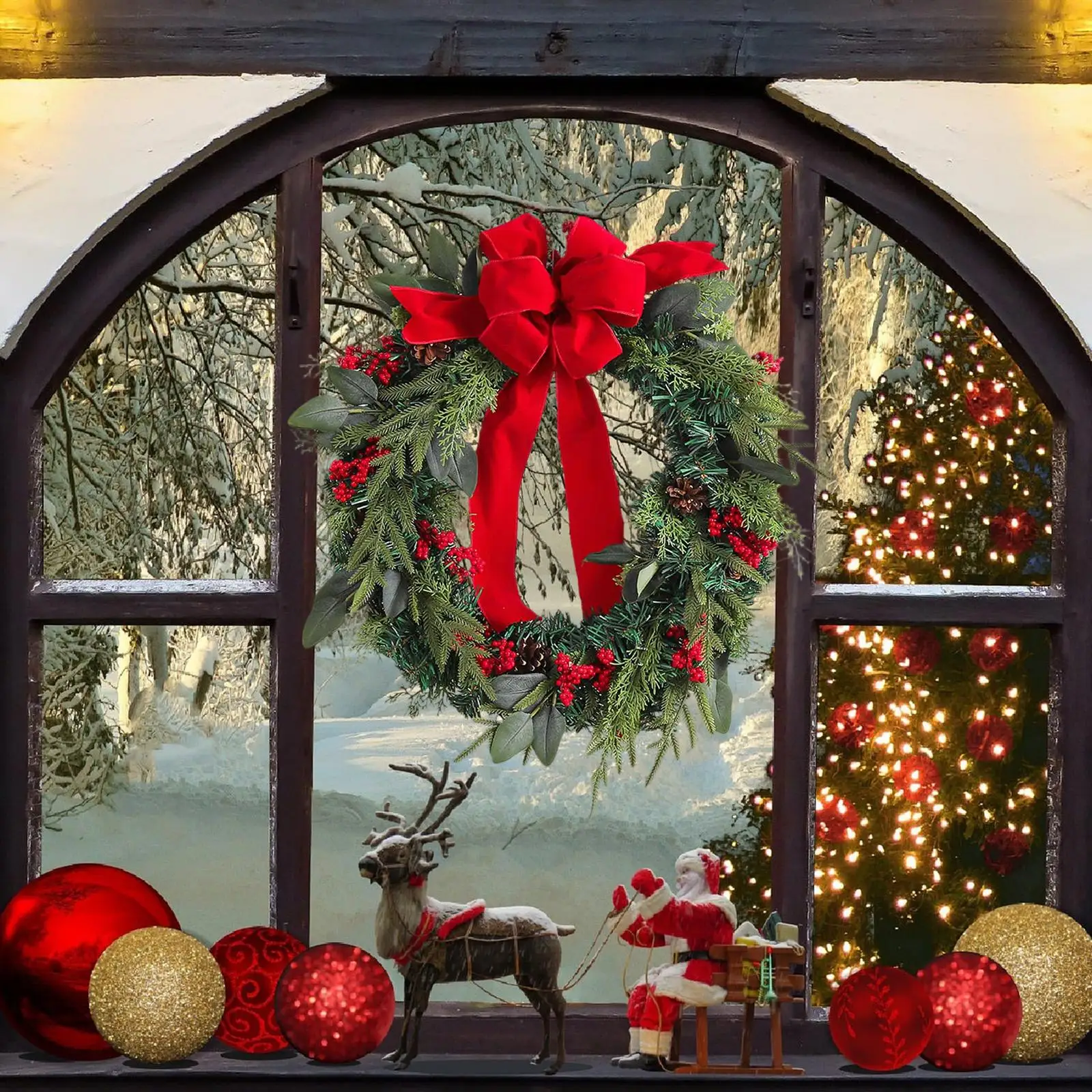 Front Door Christmas Wreath, Decorative Garland Wall Hanging Christmas Decor, Decoration for Farmhouse Holiday Fireplace Porch