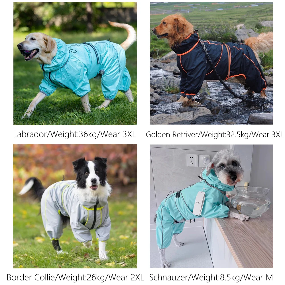 Chubasquero para perros grandes, suave, transpirable, a prueba de nieve, a prueba de viento, chaqueta de lluvia para mascotas, abrigo impermeable de seguridad para perros al aire libre con piernas - imagen 5