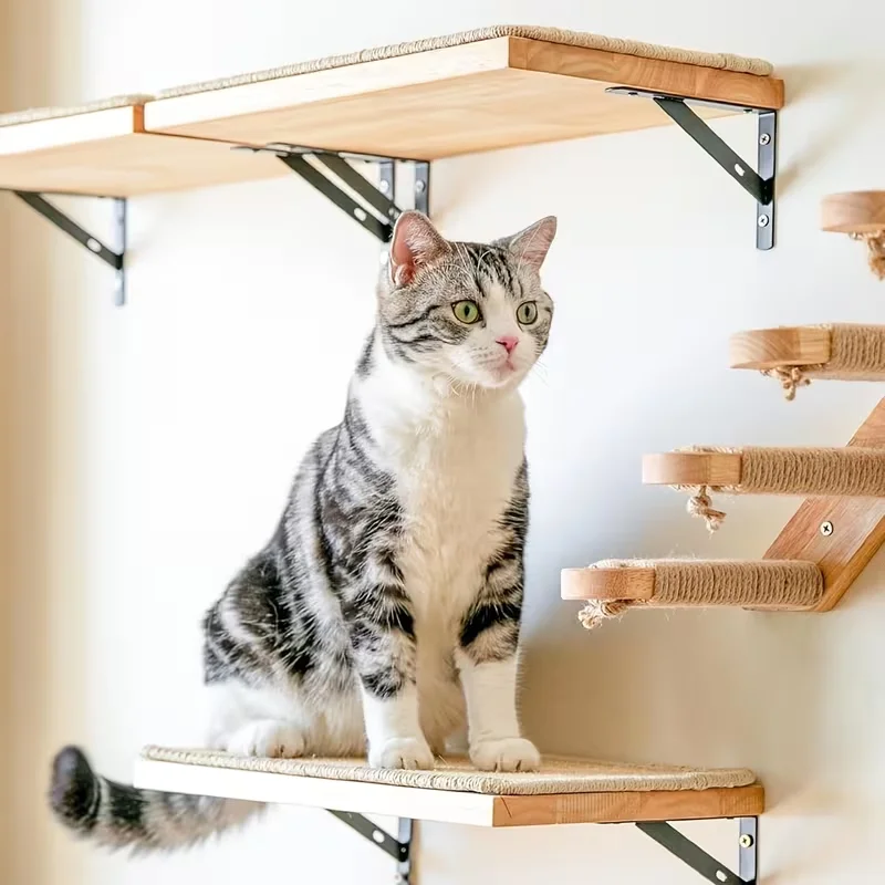 Estante flotante de madera para gatos – Montaje en pared