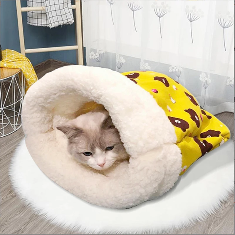 Perrera cálida para gatos de otoño e invierno, cama cerrada para gatos, lindo saco de dormir para gatos, suministros esenciales navideños para mascotas - imagen 5