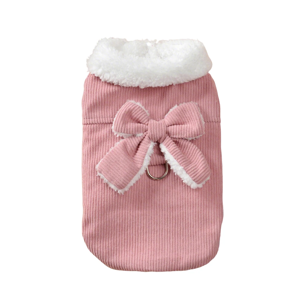 Ropa de invierno para perros pequeños y gatos, chaqueta acogedora de lana para cachorros, abrigo con anillo en D, bonito lazo, chaleco para Bulldog Francés Yorkie, monos