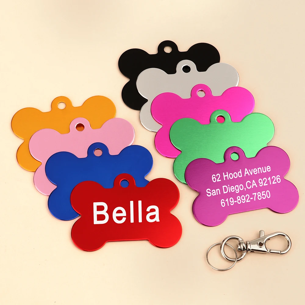 Etiqueta de identificación de mascota en forma de hueso, etiquetas de nombre personalizadas para perro y gato, Collar con grabado libre antipérdida, colgante de hueso para mascota pequeña, mediana y grande - imagen 5
