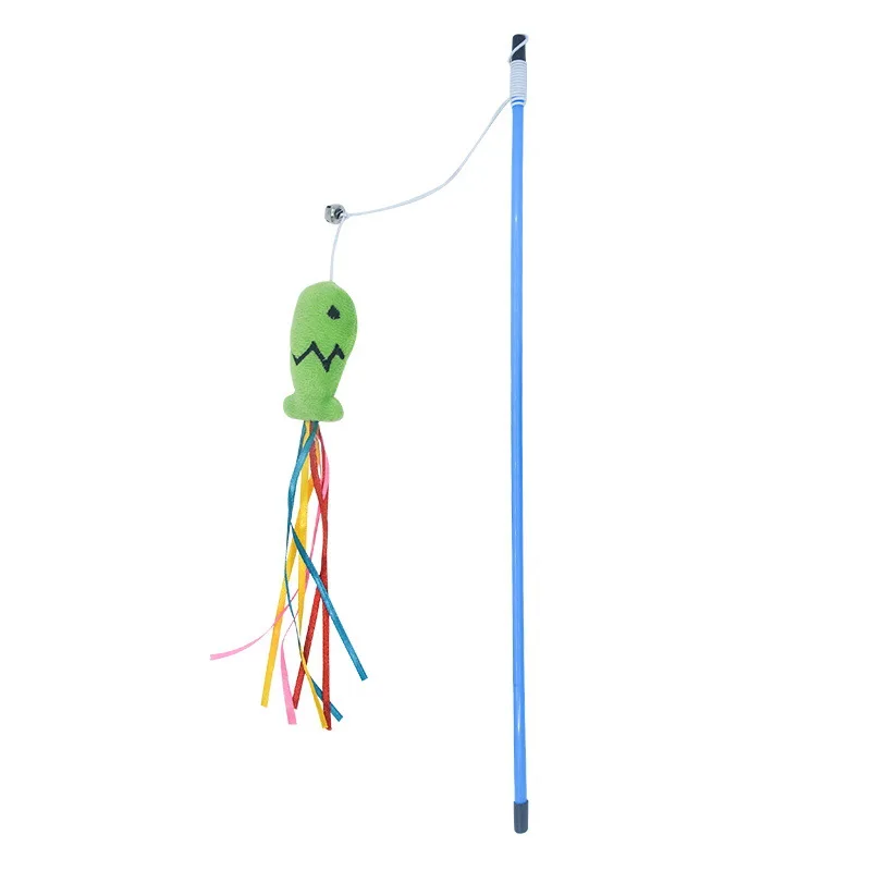 Juguete interactivo para gatos, 1 piezas, borla de pez menta de colores con campana, palo para gatitos, Teaser varita, suministros para mascotas - imagen 5