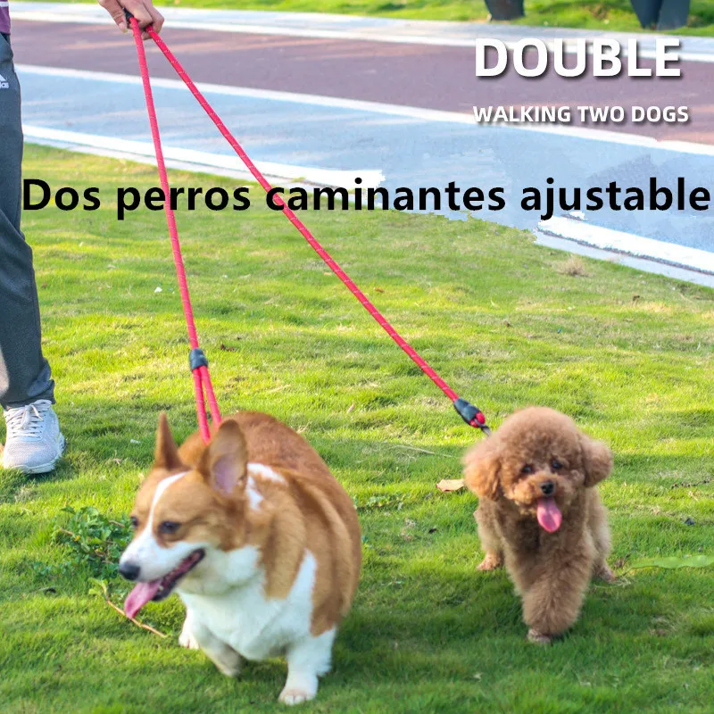 Correa para perro, correa para perros manos libres, correas reflectantes para caminar, cuerda para correr, correas dobles ajustables de 2,4 M de largo, cuerdas para perros - imagen 3
