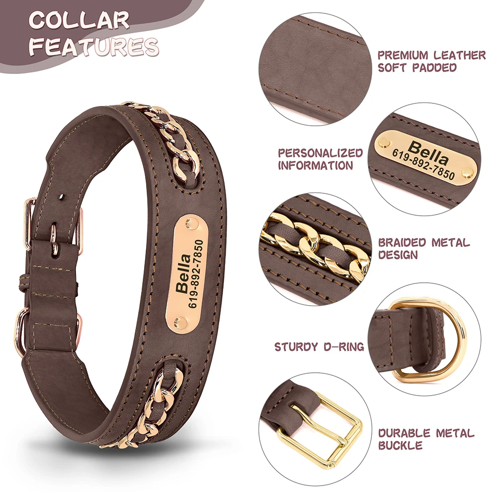 Collar de cuero con placa identificativa para perros - Nombre grabado - imagen 3