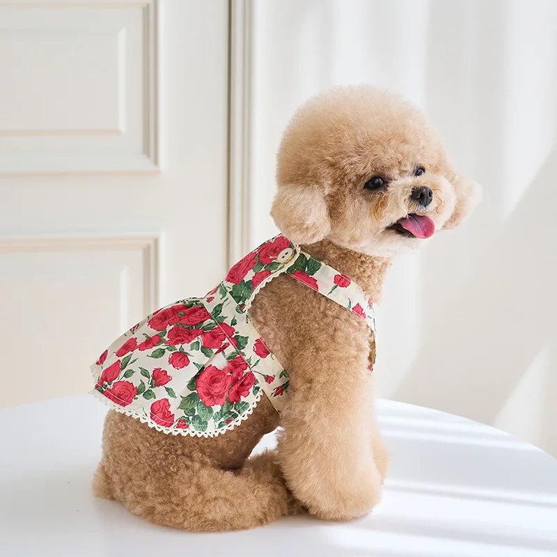 Moda para mascotas, vestido rosa de verano para mascotas, gato, perro, Yorkshire, ropa de peluche, conversación romántica, camiseta sin mangas múltiple, ropa para perros pequeños - imagen 3
