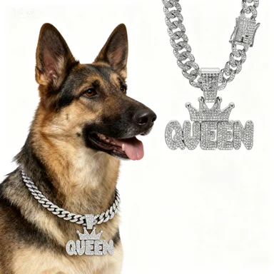Collar cadena cubana Miami para perro chapado oro y plata - imagen 2