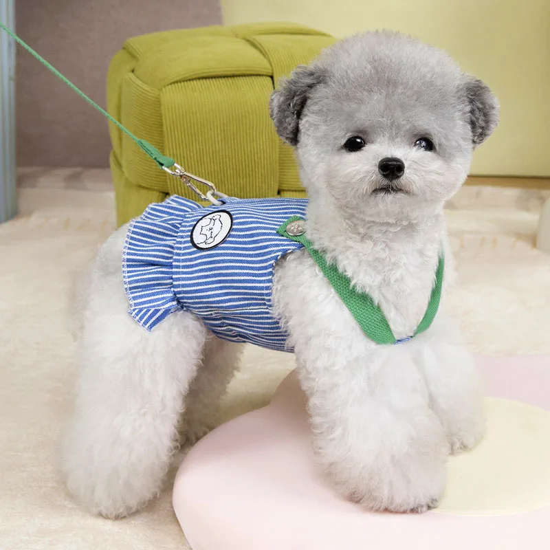 Arnés de tiras para perros con juego de correa, accesorios para perros verdes, azules y naranjas, correa para el pecho para cachorros, correa de nailon para perros pequeños, chaleco con arnés - imagen 4