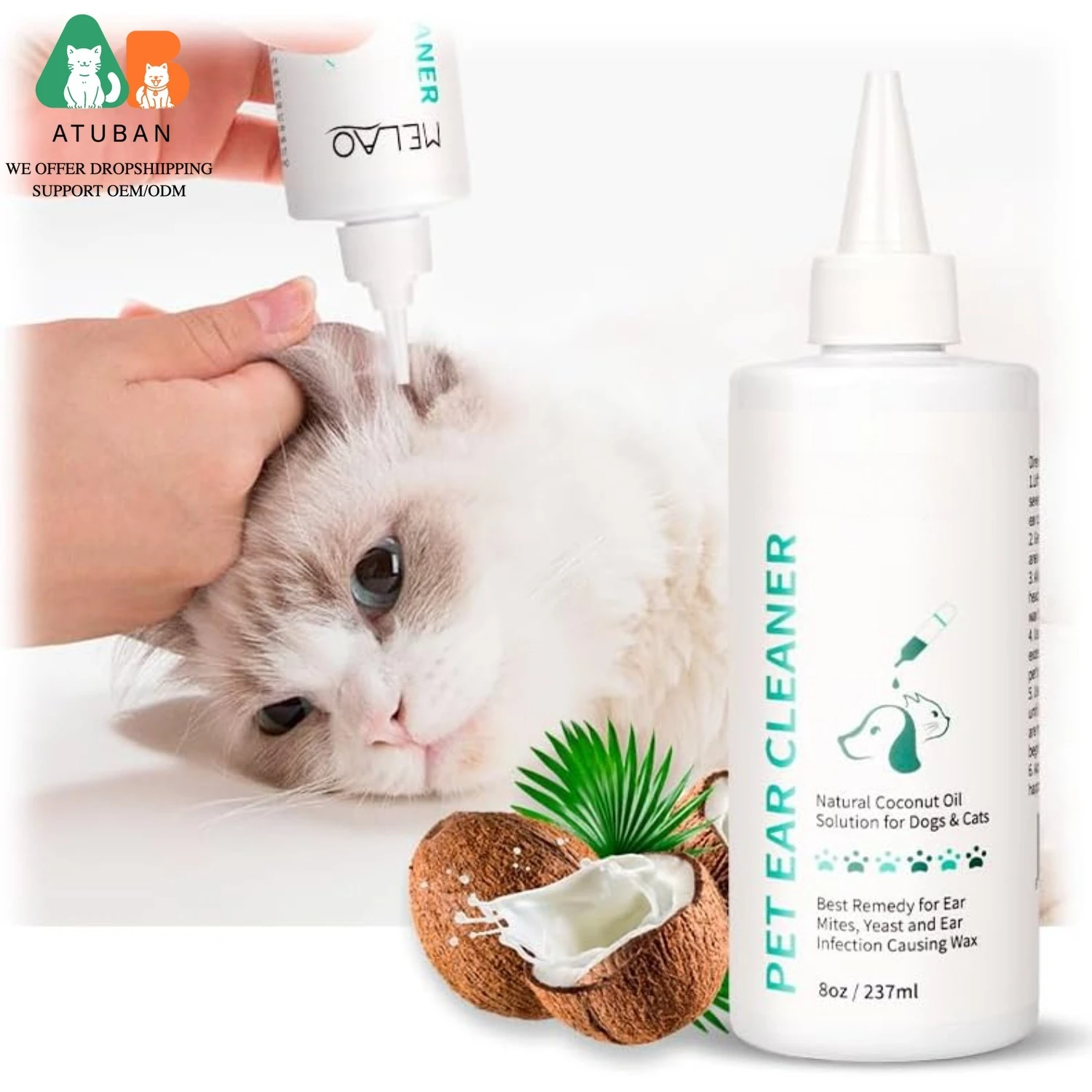 ATUBAN Limpiador de oídos para Perros y Gatos - Enjuague Óptico para Infecciones y Control de Infecciones Auriculares y Odor en Mascotas - 8 oz - imagen 3
