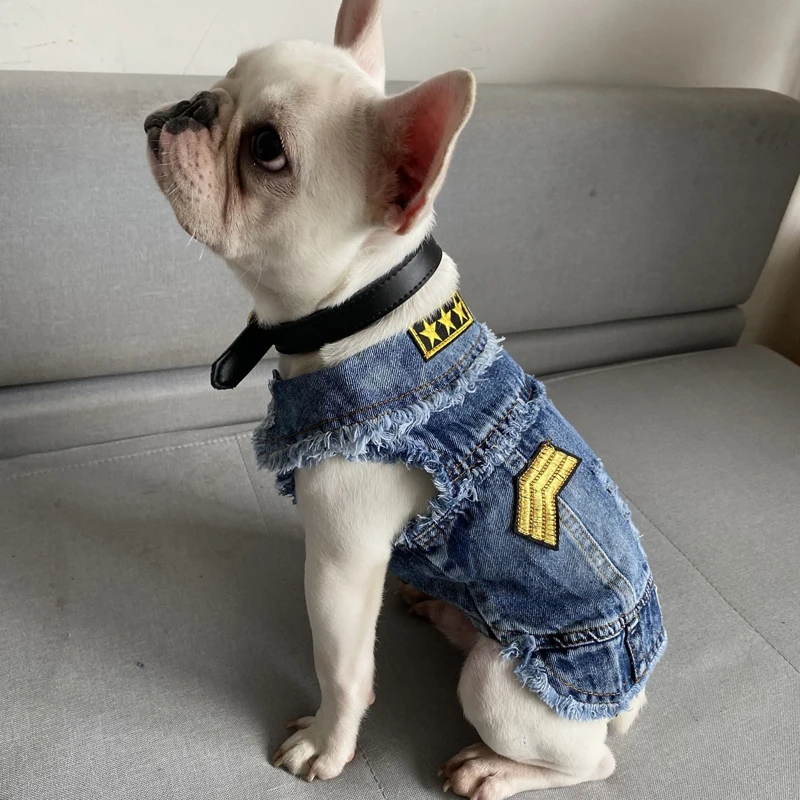 Chaqueta vaquera deshilachada para perro, chaleco con solapa para perros pequeños, camisa vaquera azul, ropa para cachorro, disfraz de Chihuahua, primavera de 2020
