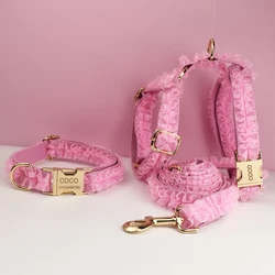 Collar de perro personalizado rosa con grabado y placa