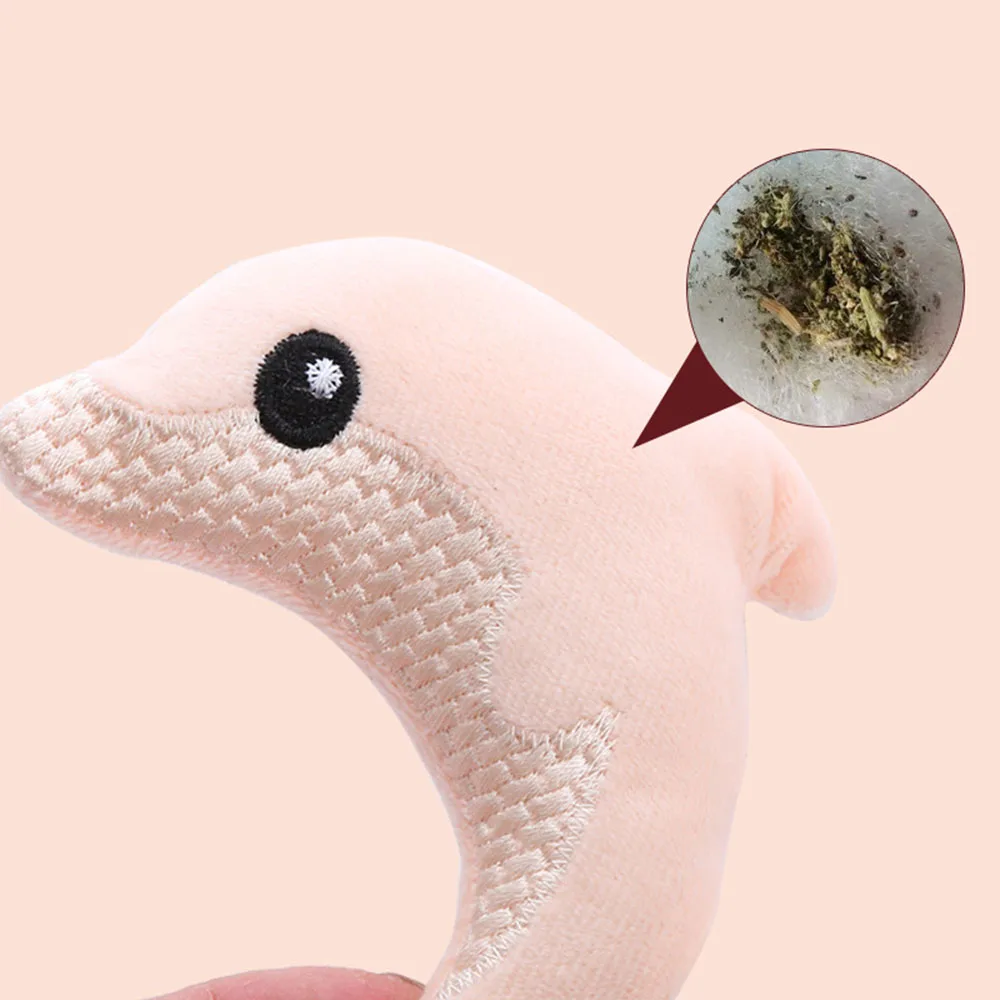 Nuevo juguete de peluche para gatos con forma de delfín con hierba gatera, juguete molar interactivo suave para gatitos y gatos adultos, - imagen 4
