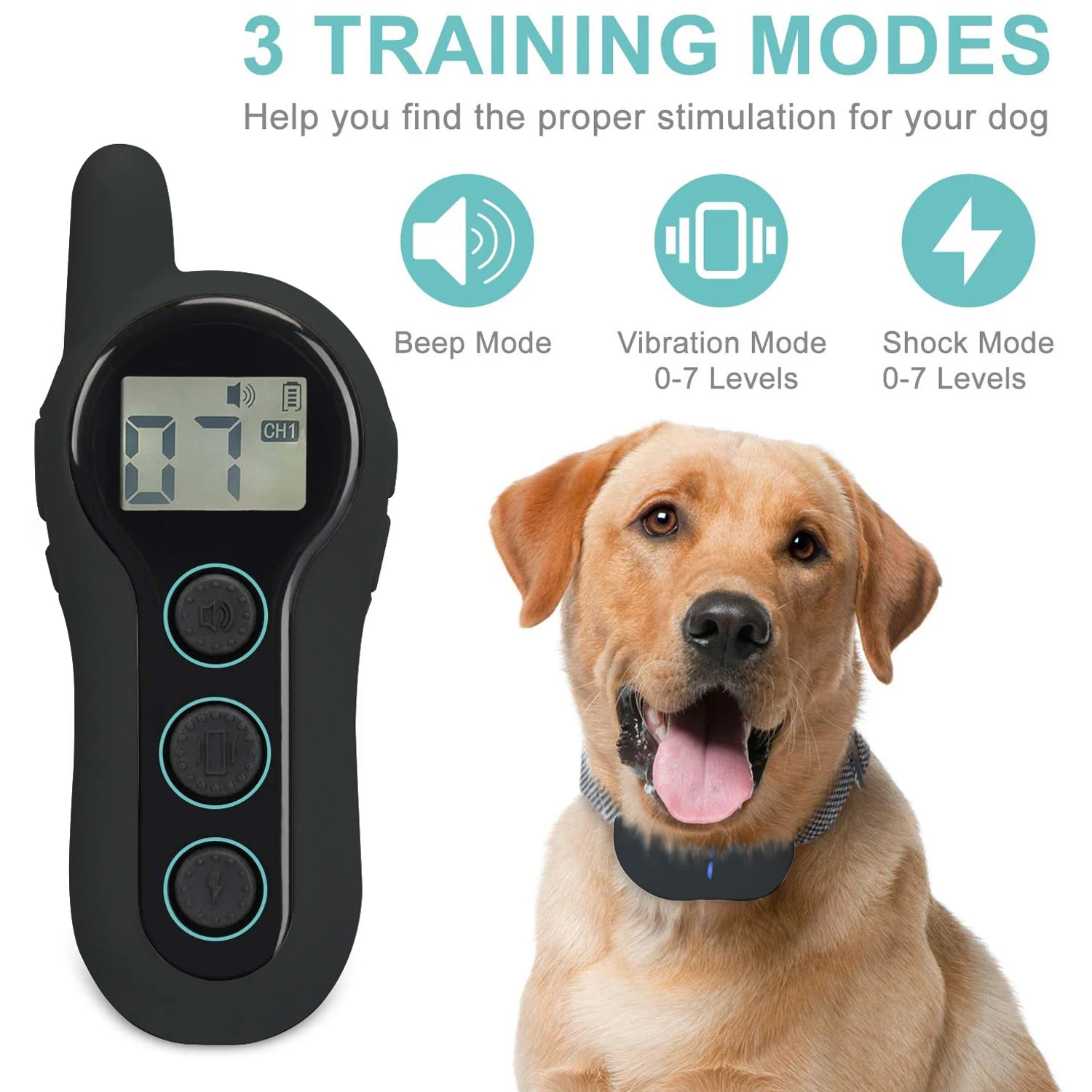 Collar antiladridos para perro, Collar eléctrico a prueba de agua IP67, control remoto, ajustable, recargable, para entrenamiento, con vibración de sonido - imagen 3