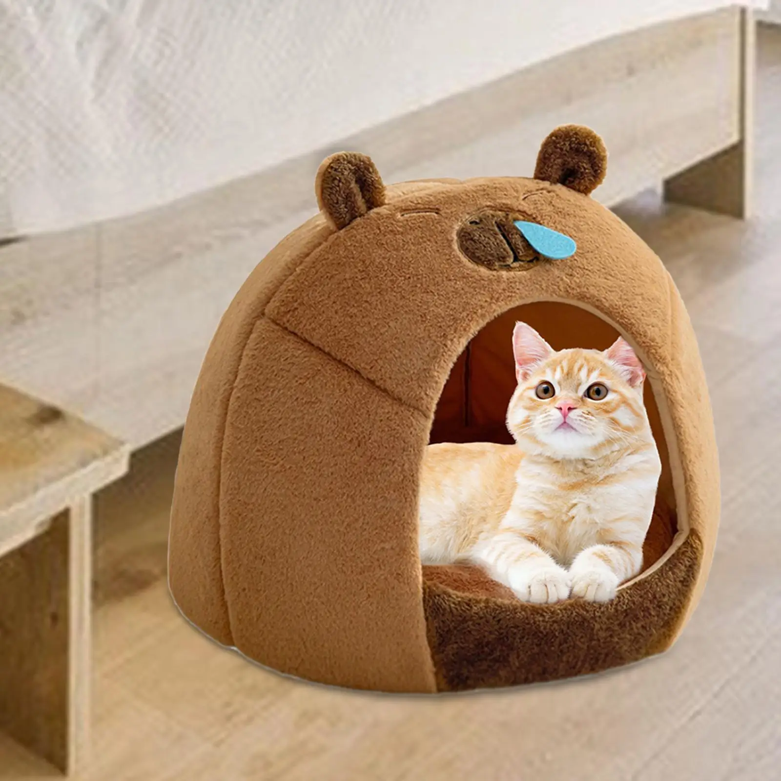 Nido para Gato semicerrado, cama para perros y gatos, forma de Kapibala, perrera portátil autocalentable, suministros para mascotas, casa de cueva para cachorros