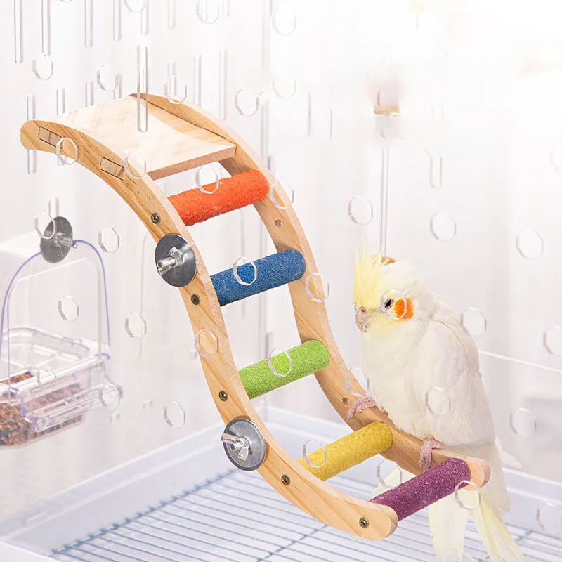 Juguete escalera de madera colorida para loros - Percha y columpio
