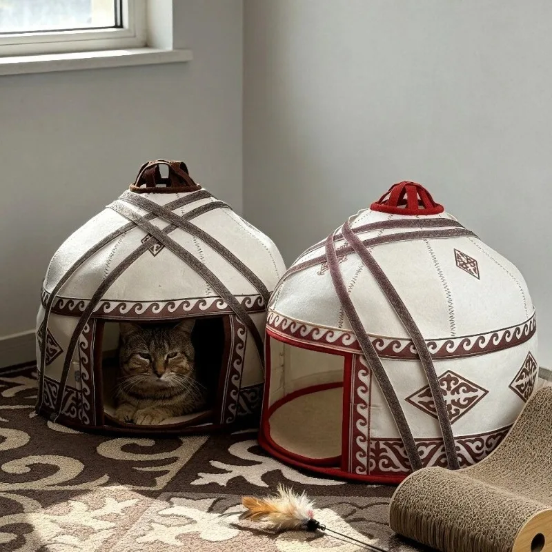 Casa de Fieltro para Gatos - Nido retro lujo, cama oculta 4 estaciones - imagen 5