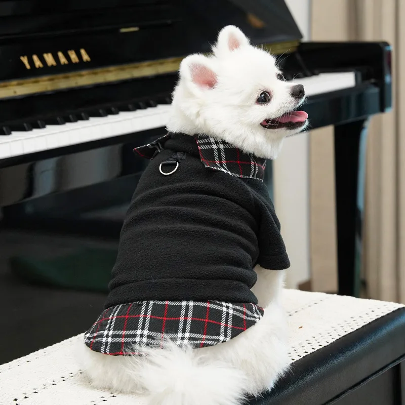 Sudaderas con capucha para perros pequeños, Polo a cuadros liso, ropa para perros, abrigo cálido de invierno, sudadera de lana para cachorros, jerséis para Chihuahua y perro salchicha - imagen 2