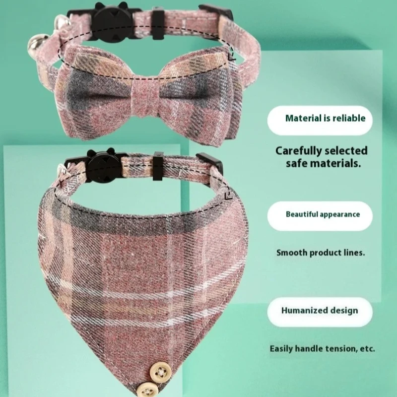 Collar de gato a cuadros con lazo - Collar de liberación de seguridad ajustable con campana, collar de mascota Kawaii para gatos y gatitos - imagen 5