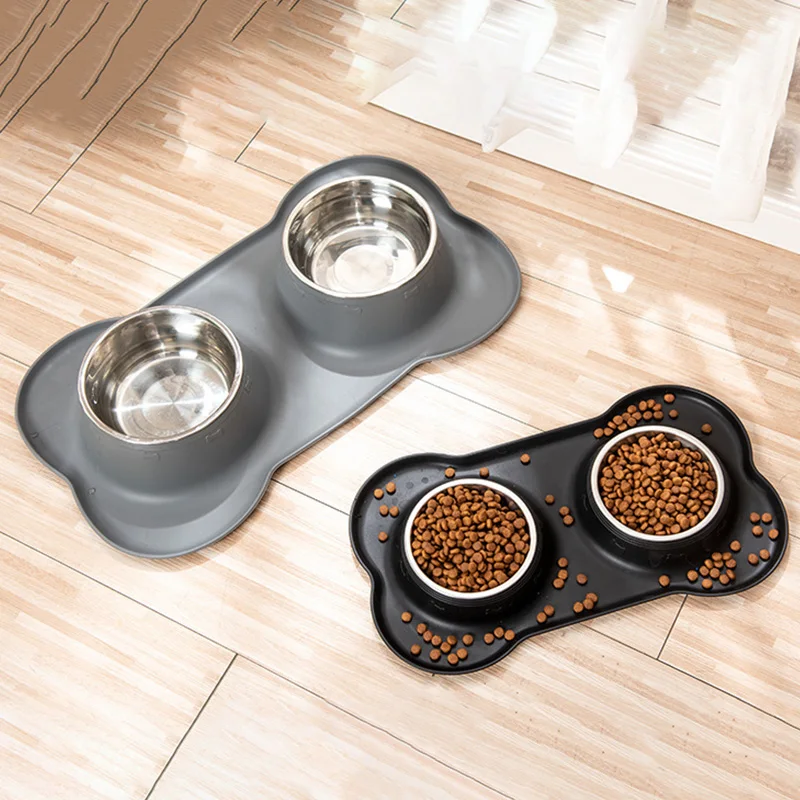 Cuenco doble antideslizante para perros con estera de silicona, alimentador de comida y agua duradero de acero inoxidable, cuencos para beber para perros y gatos - imagen 3