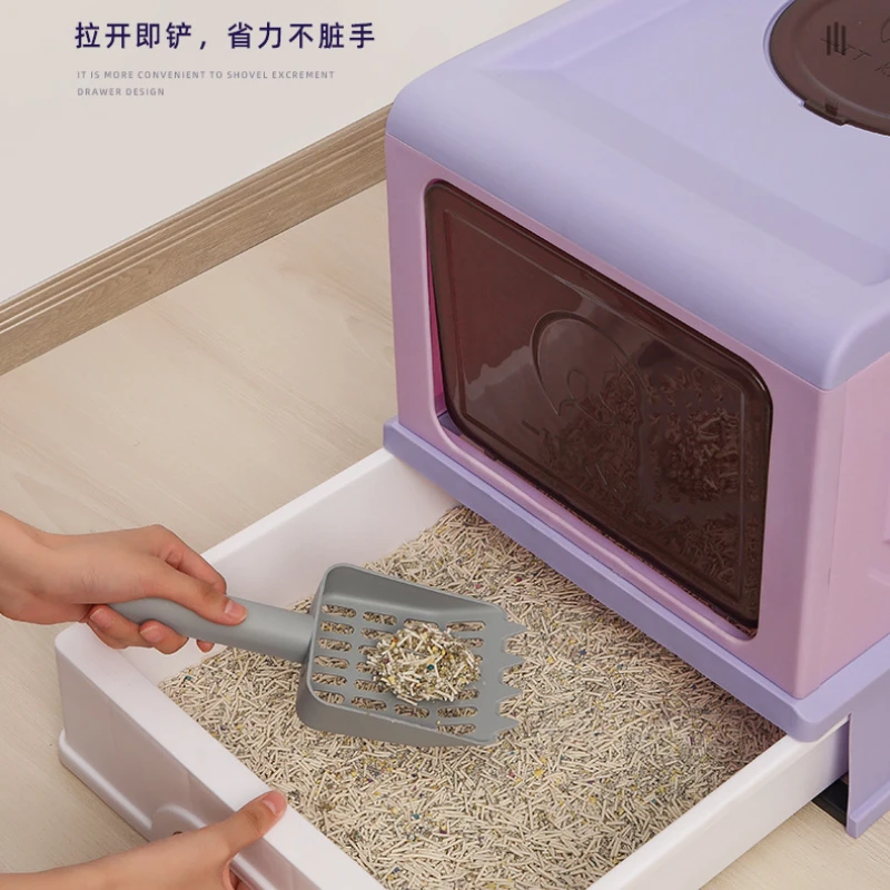 Caja de arena grande para gatos, tipo cajonera completamente cerrada, antisalpicaduras, inodoro grueso para mascotas, caja de arena para gatos, productos para mascotas - imagen 4