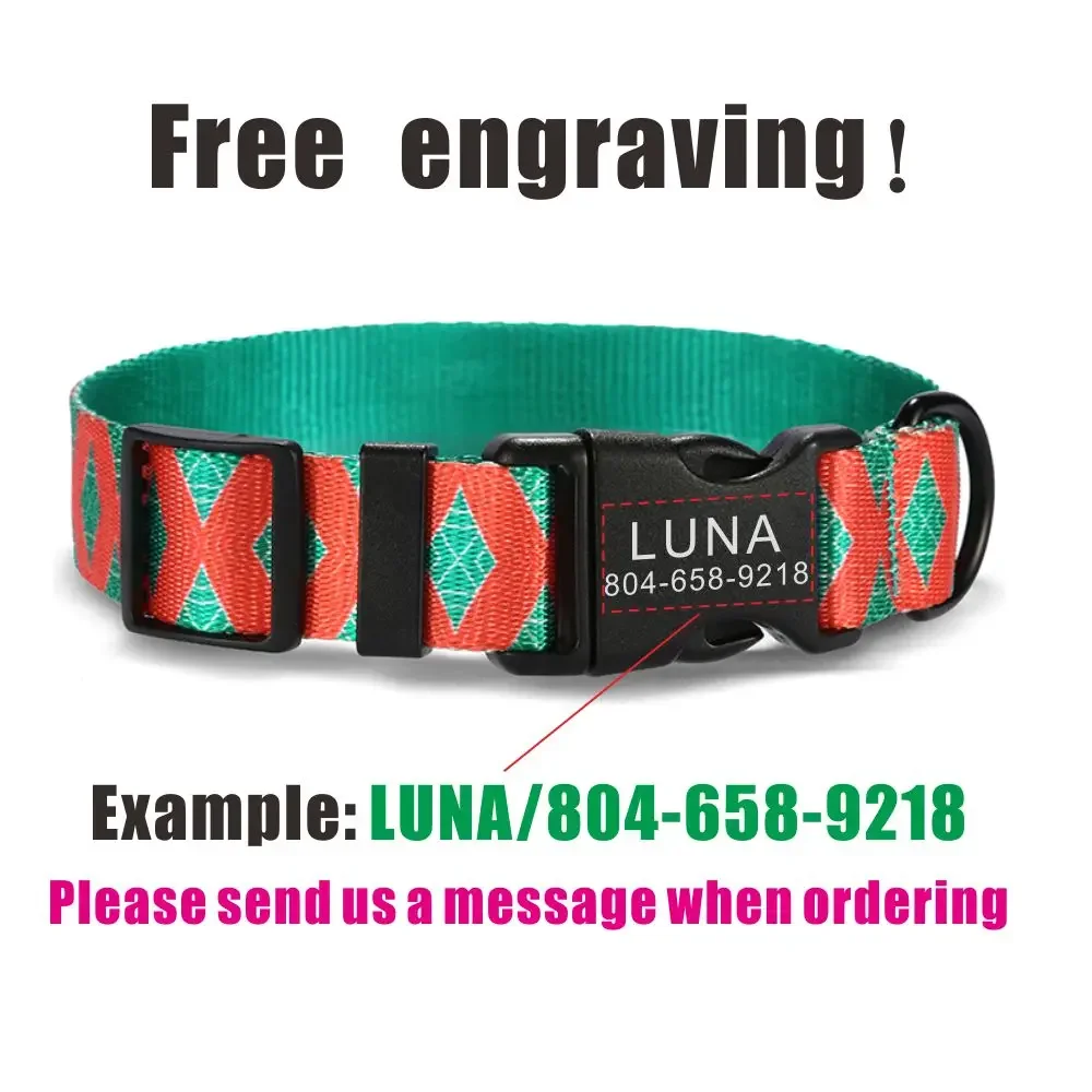 Collar personalizado para mascotas, identificación de placa de identificación personalizada, rejilla verde roja ajustable, fibra suave, collares para gatos y perros, correa de plomo - imagen 4