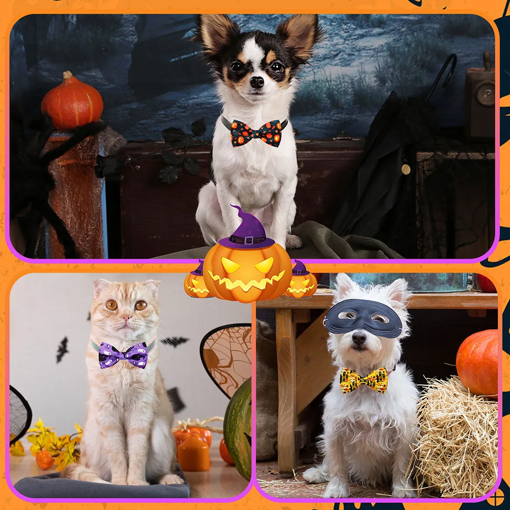 50 Uds. Accesorios para Collar de perro para Halloween, pajaritas extraíbles para perros pequeños y gatos, productos de aseo para perros estilo Skukll, suministros para mascotas - imagen 3