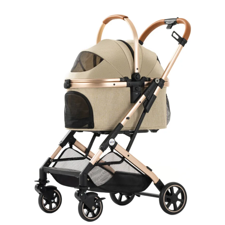 Cochecitos para mascotas, perros que caminan, perros pequeños y medianos, carrito pequeño para gatos, cesta plegable ligera con un solo clic, carrito Separable - imagen 4